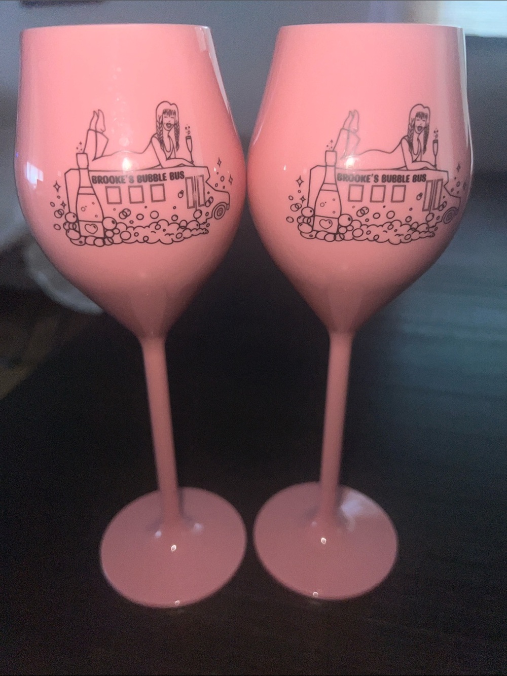 Pink Bubble Bus Stemmed Wine Glasses